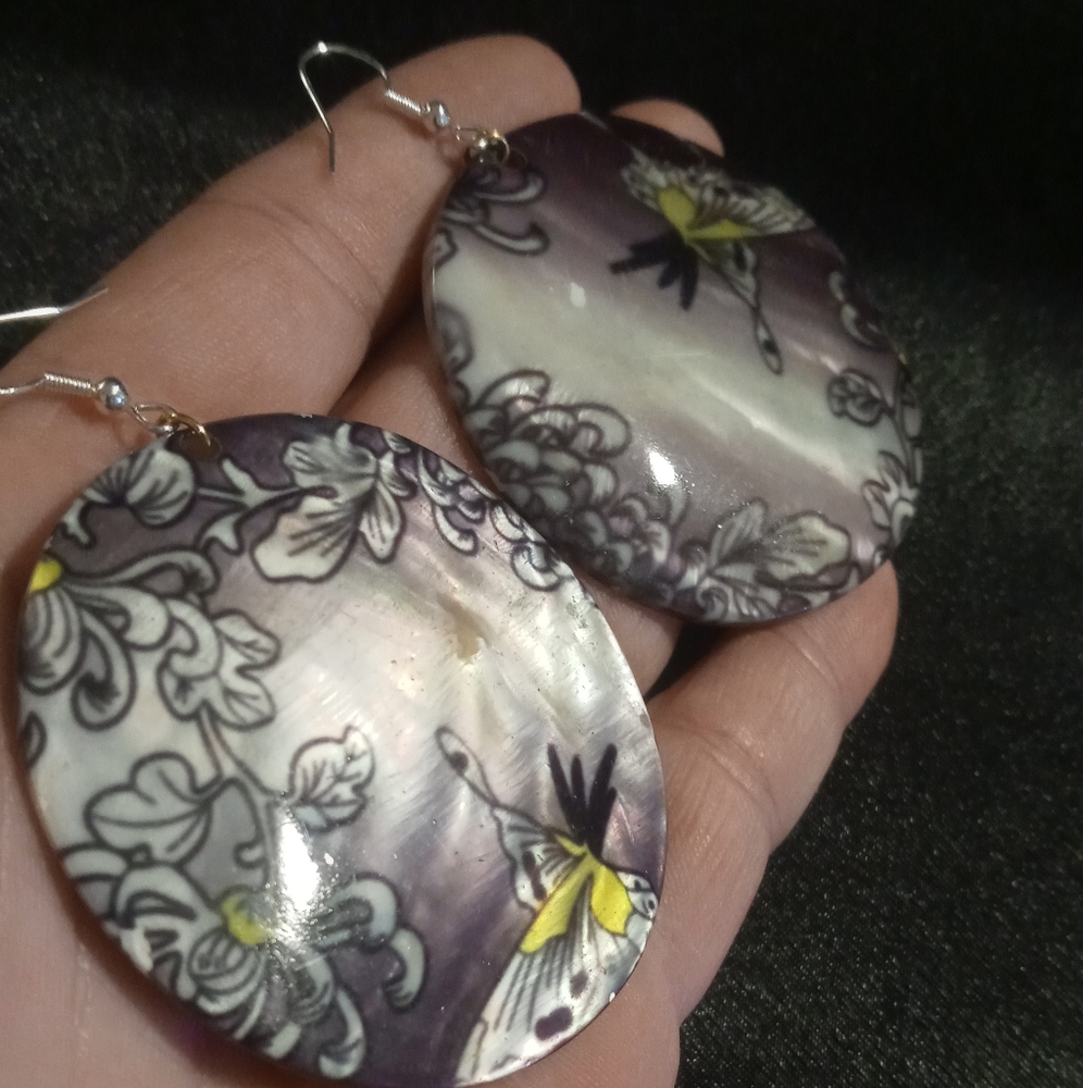 Mother of pearl and purple abalone shell earrings